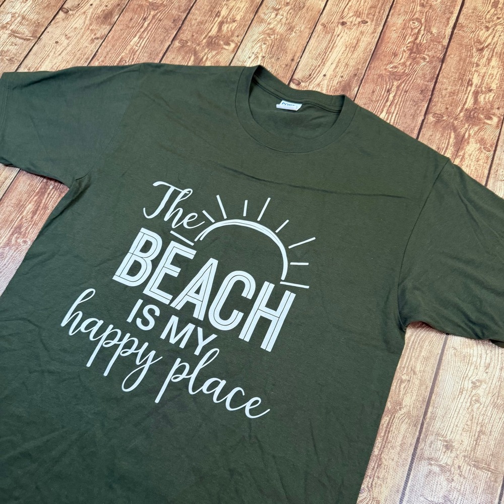 Port and Company Fan Favorite T Shirt Mens Medium Green Beach Happy Place